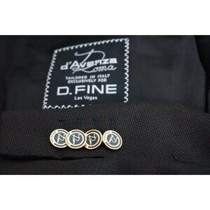 d’Avenza Hopsack Metal Logo Solid Black Woven Sport Coat Jacket Sz 50S BIG GUY